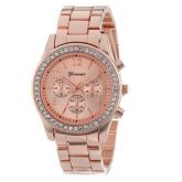 Relógio Feminino De Luxo Dourado Rosa Brilhante