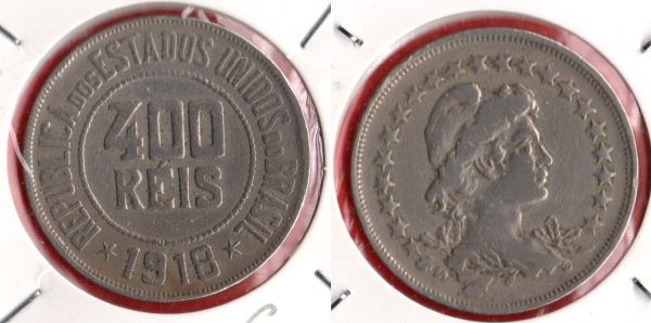 V108-7 - 400 réis 1918 - Tiragem BAIXÍSSIMA = 491.250 - IMPECÁVEL