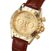 Relógio De Luxo Elegante Dourado Pulseira De Couro