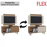 Rack com Painel Malaga 119 Canelato Rustico Efeito 3D.Canelato Natura.Off White Flex Atualle Moveis