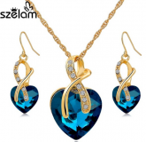 Coração De Cristal Colar Brincos Conjunto de Jóias