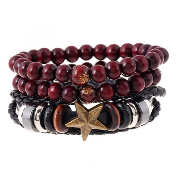 1 Conjunto de 4 Peças de Pulseiras De Couro Trançado Ajustável - Estrela Do Mar - AC0014