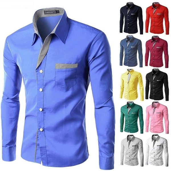 Camisas Da Moda Terno dos homens Camisa Ocasional Slim Fit Camisas de Vestido de Manga Longa Outono