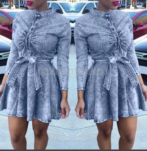 Mini Vestido Curto Casual Camisa Manga Longa Vestido Com Cinto