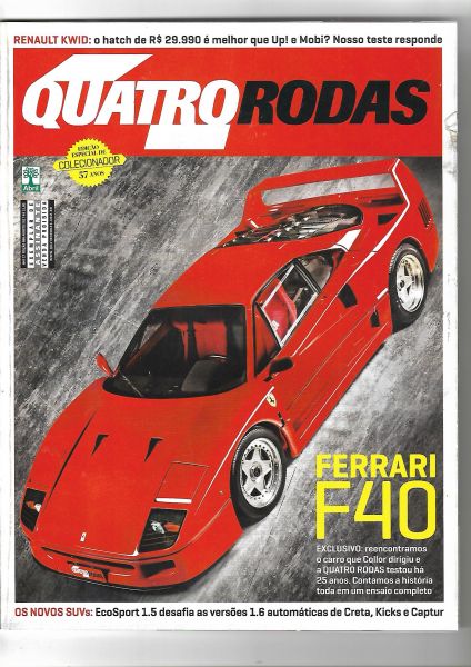 Revista Quatro Rodas 698 Ferrari F40 Edição Especial de Colecionador 57 Anos Editora Abril 2017