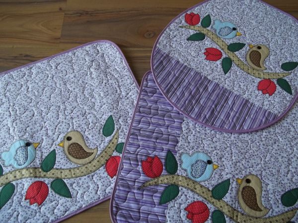 Kit em patchwork banheiro 01 lilás