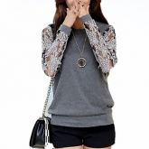 NUO WEI SI® Women's Long Sleeve Round Neck Lace Loose Fit Shirt #02303741