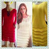 ♡ Vestido Curto De Manga Longa Crochê Tricô