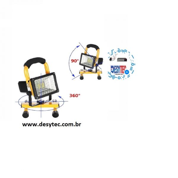 Refletor Led Portátil 30w Sinalizador Bateria Recarregável