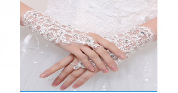 Luvas de renda frisado gancho dedo luvas de casamento (curto)