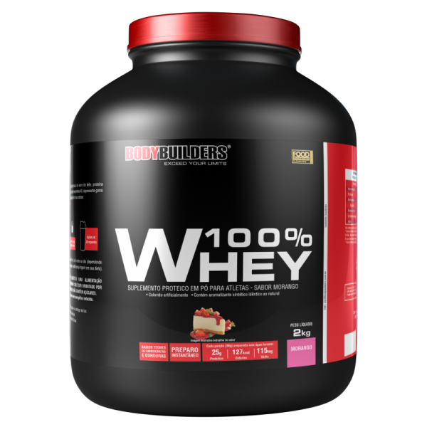 100% WHEY PROTEIN 2Kg MORANGO- BODYBUILDERS