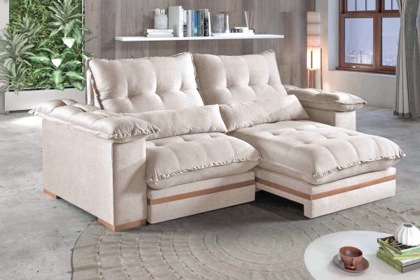 Estofado Retratil Reclinavel Leblon 250 2x100 Molas Ensacadas Veludo Inca Bege Claro 02 Idealle