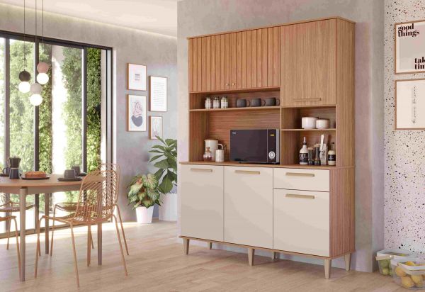 Kit Cozinha Mila 150 6P1G Freijo.Off White MGM Moveis