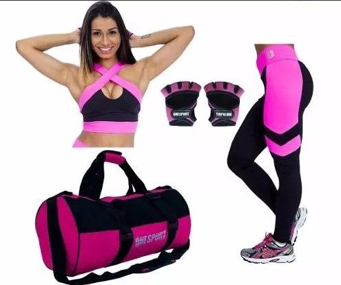 Kit Academia Moda Fitness Legging + Top + Acessorios