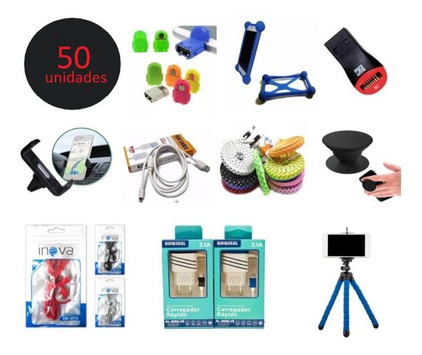 Kit Lojista - 50 Acessorios Para Celular Atacado