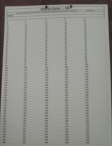 Rifa 500 Numeros - Ponto Mix Cartelas