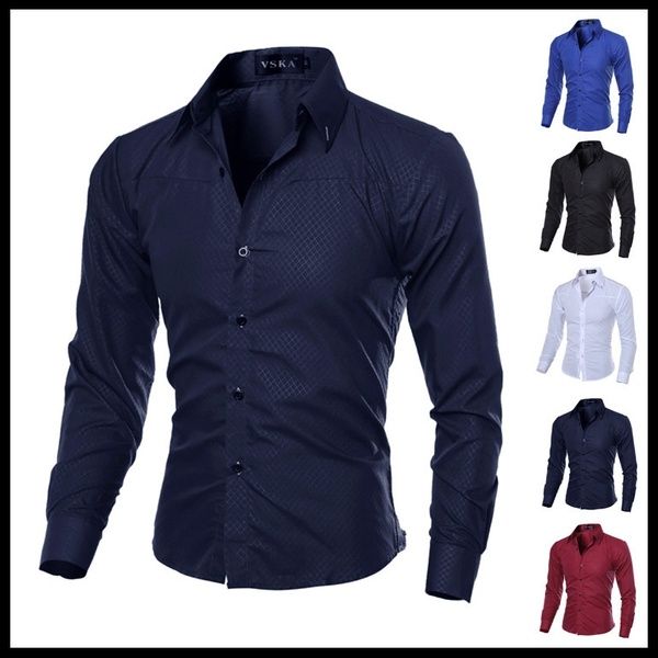 Camisa de Manga Longa Silm Fit Cor Sólida Botão Men Dress & Tops Terno camisa