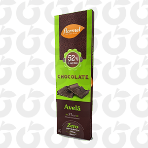 Chocolate 52% Cacau com Avelã Zero açúcar, zero glúten, zero lactose Tablete 20 Gramas FlorMel