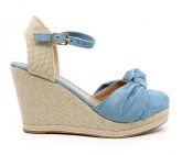 Sandália Feminina Espadrille Plataforma Doma Shoes Bege e Azul