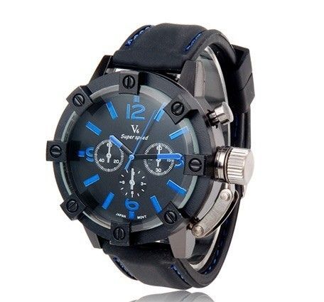 Relógio Vogue Moda V6 de Superfície 3D, Caso Luxo Preto Hour Masculino