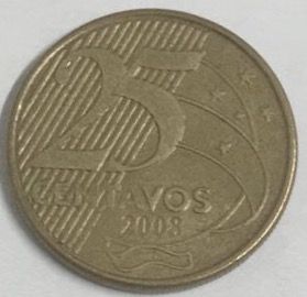 Moeda do Brasil de 25 Centavos de 2008 - Reverso Horizontal