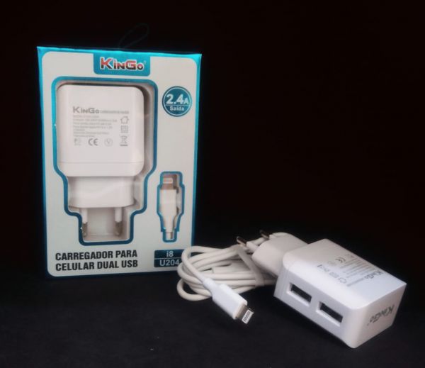 Cód:02 - CARREGADOR IPHONE KINGO - Kit Carregador De Tomada Dual (U204)