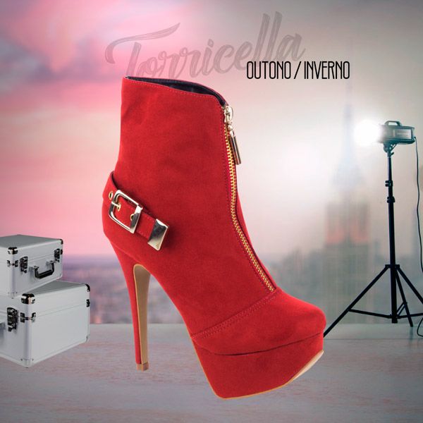 1-Ankle Boot com meia pata feminina- bota cano curto vermelha TORRICELLA inverno luxo