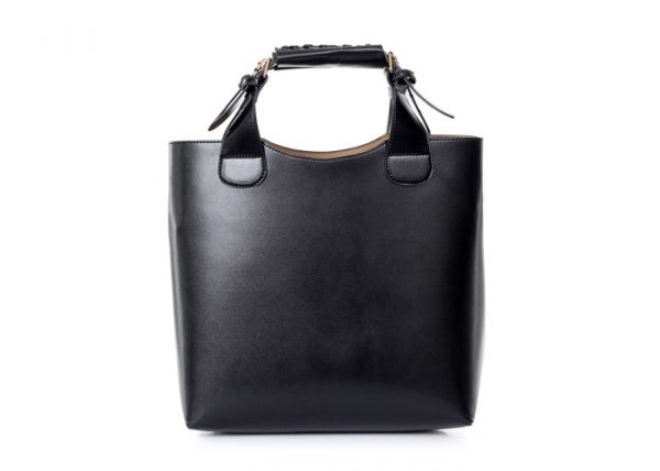 Bolsa de Couro Ecológico de Fivela e Cor Sólida Preta