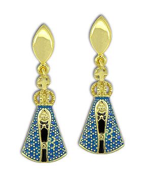Brinco folheado a ouro c/ a Imagem de N. Sra. Aparecida