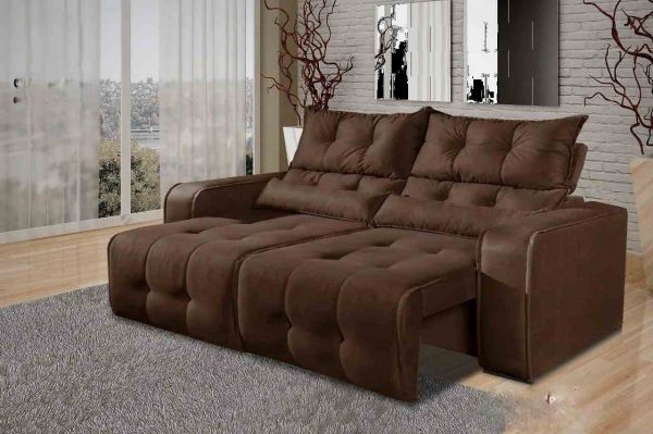 Estofado Retratil Reclinavel Minas 200 2x100 Veludo Suede Marrom 506 Decorar Estofados