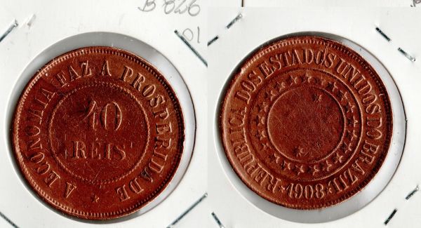B826-1 - 40 Réis - 1908 - (tiragem de 4.638.750 ) IMPECÁVEL