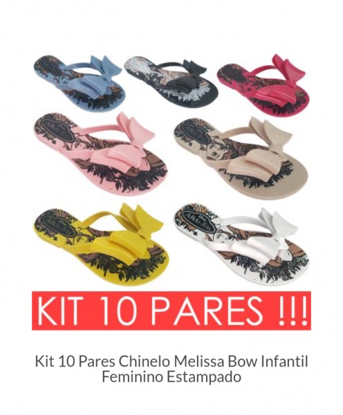 kit com 10 Melissas Bow Infantil Fem estampado