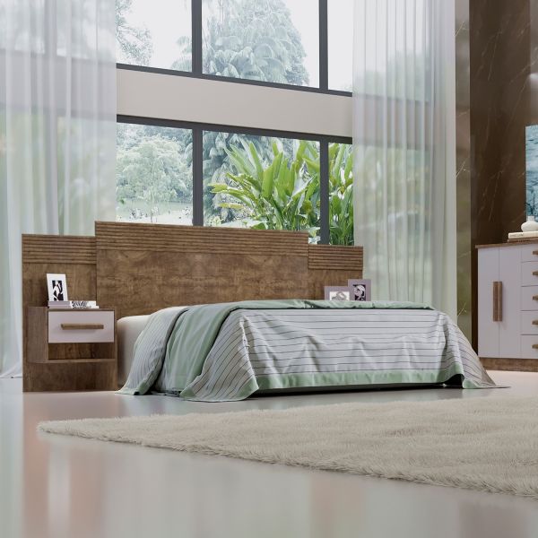 Cabeceira Casal Marselha 140 Ipe.Off White com Detalhe Ripado D Doro