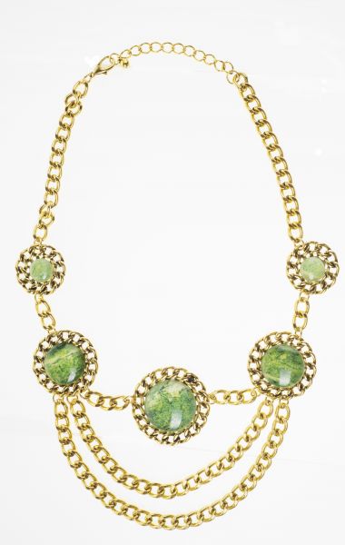 Colar Pedras Verdes Ouro Velho