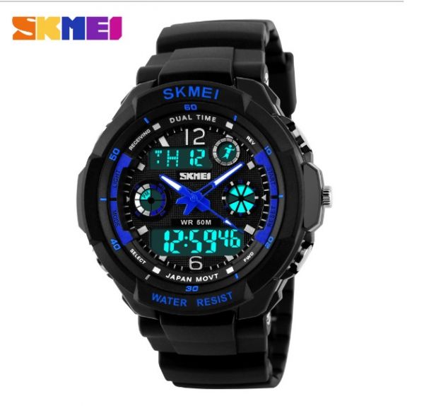 Relógio masculino skmei anadigi 0931 preto e azul - Skmei