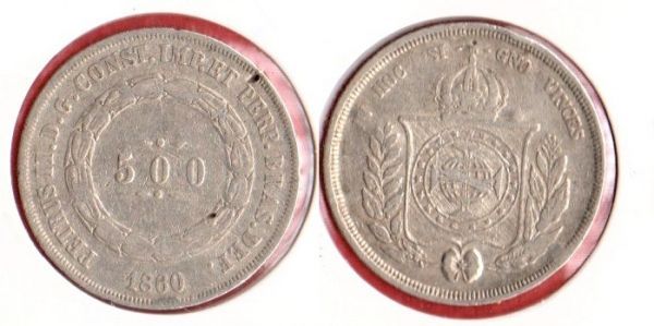 MAG P593-2 - 500 réis 1860 - Tiragem 108.380