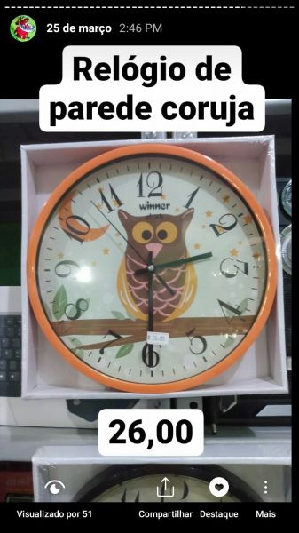 Relógio parede coruja