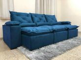 Estofado Retratil Reclinavel Fenix 270 3x73 Veludo Inca Azul 28 Diviminas