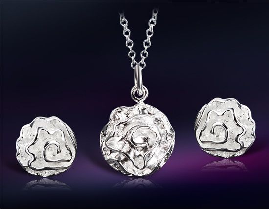 Colar e Brincos - Prata banhado branco cobre Rose Shaped