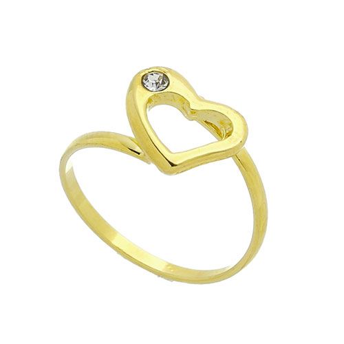 Anel folheado a ouro c/ coração e strass - Cód:AN0480