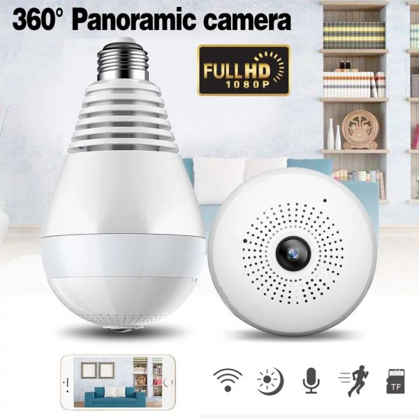 960 1080 P IP Sem Fio Da Câmera de 360 graus Lâmpada Lâmpada FishEye Panorâmica Câmera 1.3MP P2P Wi-