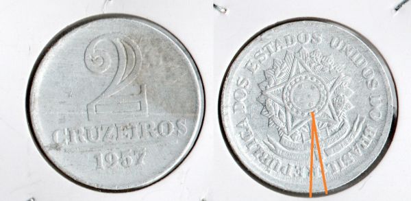 BX279/4 - 2 Cruzeiros 1957 - 194.000 - ESCASSA - Aluminio