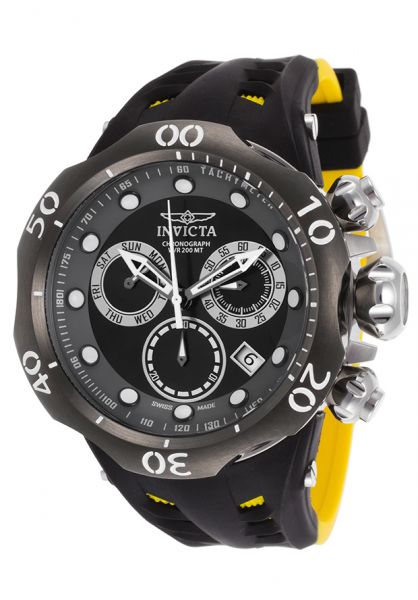 Venom Chronograph Black & Yellow Masculina Silicone Preto e Cinza Dial