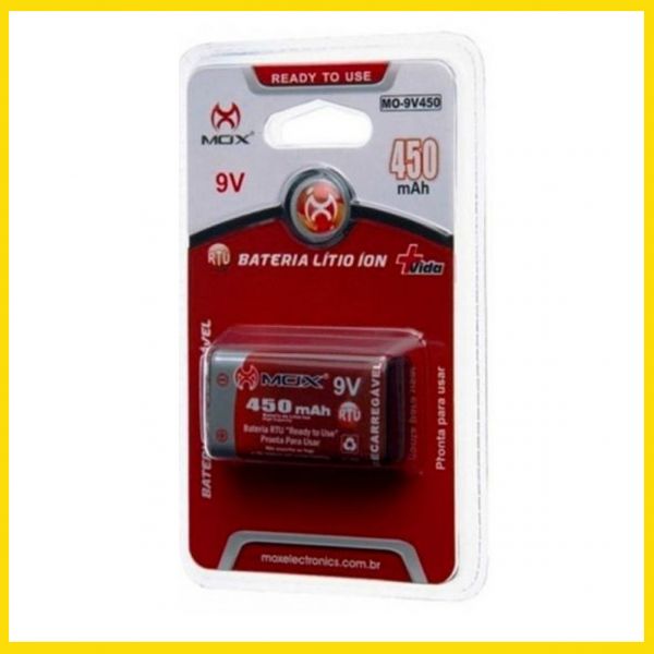 Bateria 9V - RECARREGÁVEL 450mAH MOX Blister c/1 uni