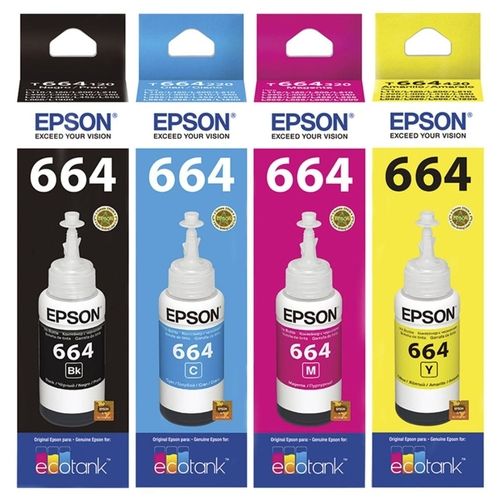 Kit 4 Refis Epson T664 para Ecotank Original Preto e Colorido