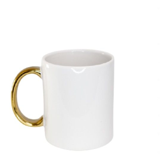 Caneca branca alça dourado 325ml live sub