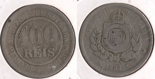 V029-2 - 100 Réis 1887 - Tiragem 1.061.000 - ESCASSA