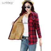 Blusa Feminina Inverno Xadrez Manga Longa Veludo Lossky