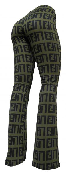 Calça feminina flare verde militar (*44) estampada, tecido suplex gramatura 360