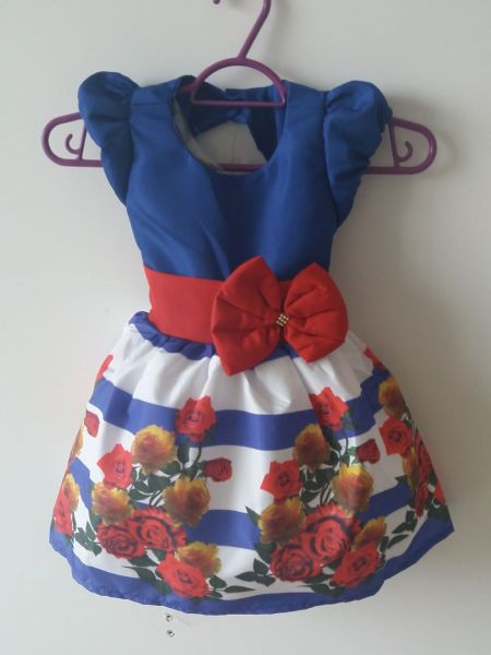 Vestido Floral Azul e Vermelho